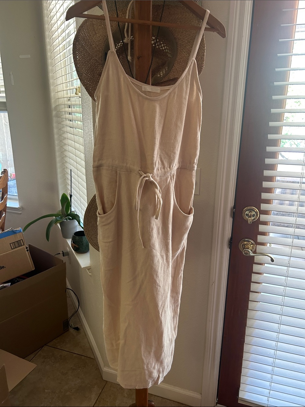 Women's Cream Midi Tie-Waist Slip Dress